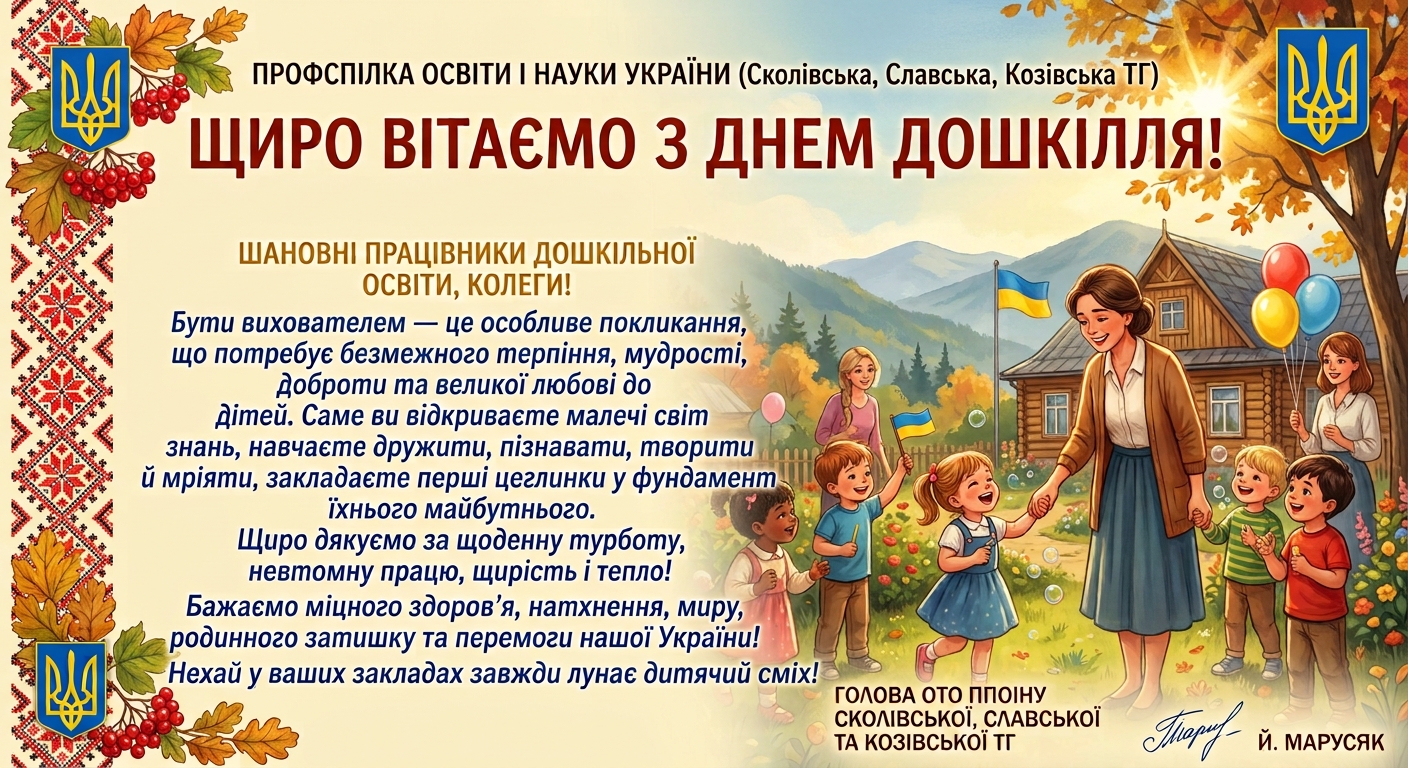 Шановні працівники дошкільної освіти Сколівської, Славської та Козівської громад! Дорогі колеги, спілчани!
